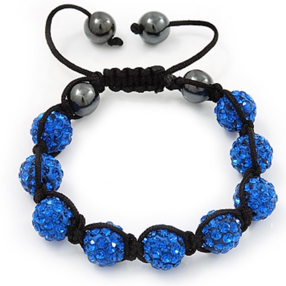 NEW Shamballa 12MM Blue Crystals & Hematite Bead Bracelet - Picture 2 of 4